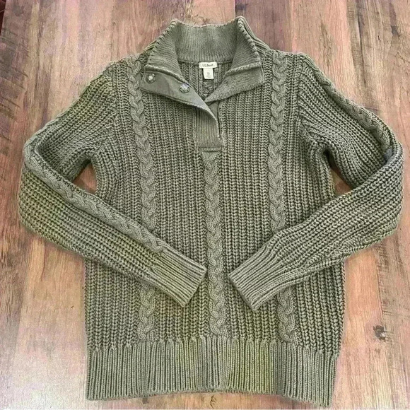 Ll.Bean Olive Green Pullover 1/4 Button Sweater - Picture 1 of 5